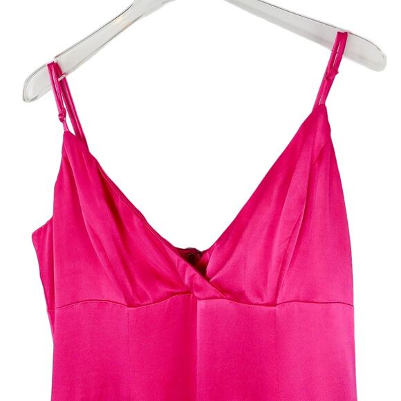 Revolve Bardot Ember Midi Dress Hot Pink High Low Asymmetrical V-Neck Large Sexy - Picture 7 of 14